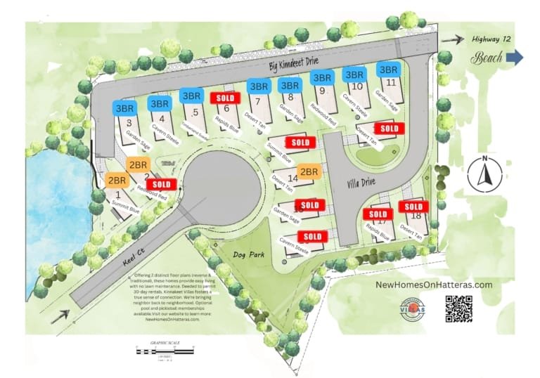 Map of Kinnakeet villas neighborhood in Avon North Carolina New Construction Homes For Sale