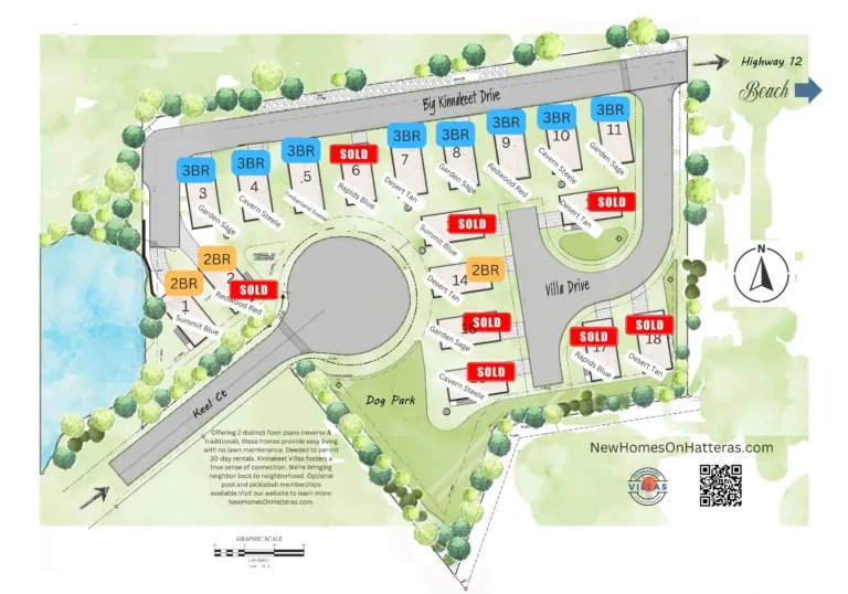 Map of Kinnakeet villas neighborhood in Avon North Carolina New Construction Homes For Sale